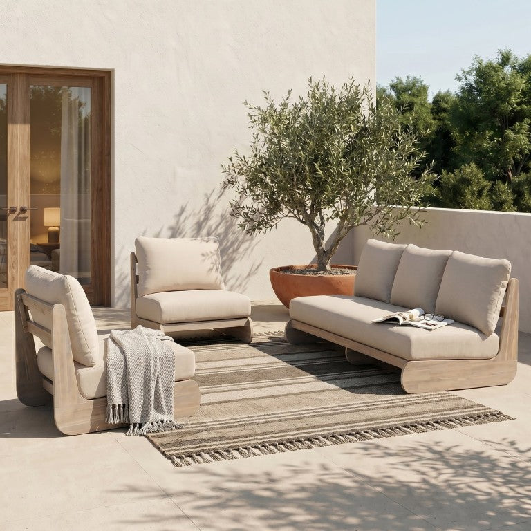 English Elm Outdoor Acacia Wood 5 Seat Patio Chat Set with Foam Cushions for Backyard Lounging N773OC00178S