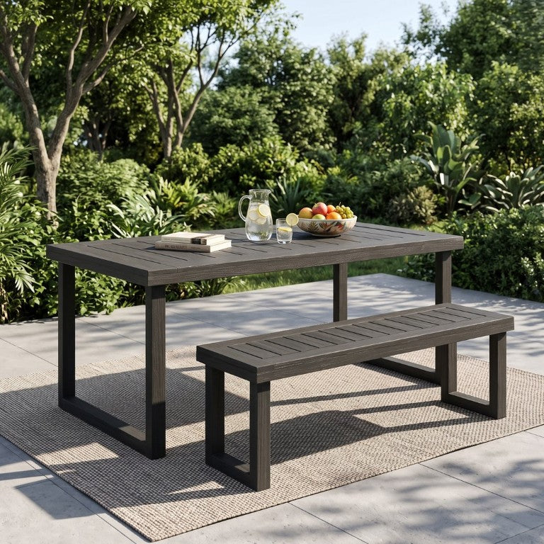 English Elm 2‑Piece Solid Acacia Outdoor Dining Set with Slatted Table and Farmhouse Bench N773OD00197D