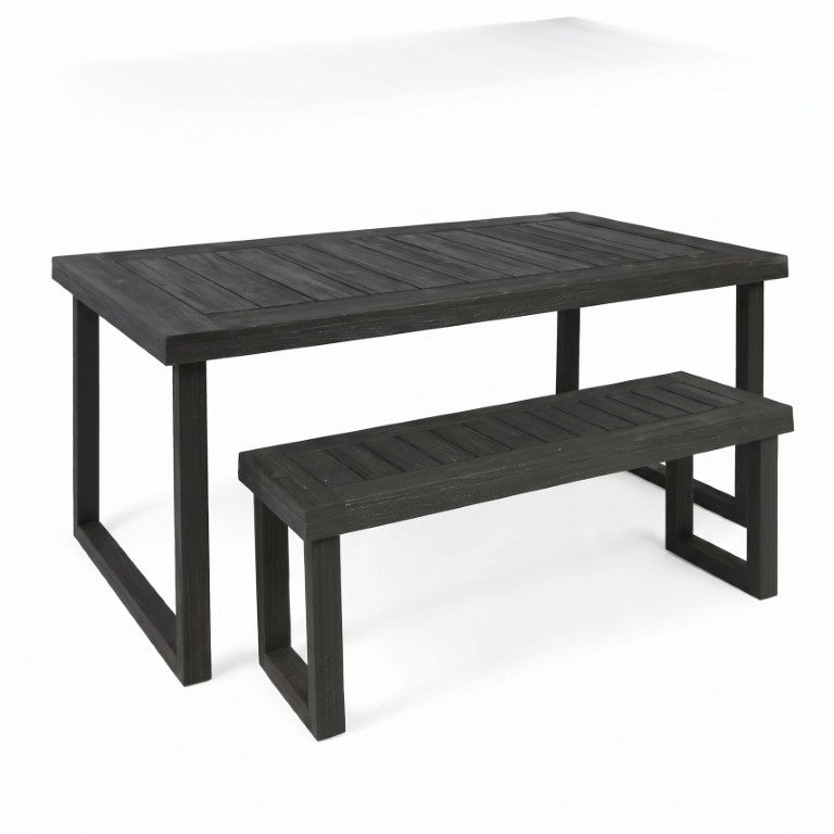 English Elm 2‑Piece Solid Acacia Outdoor Dining Set with Slatted Table and Farmhouse Bench N773OD00197D