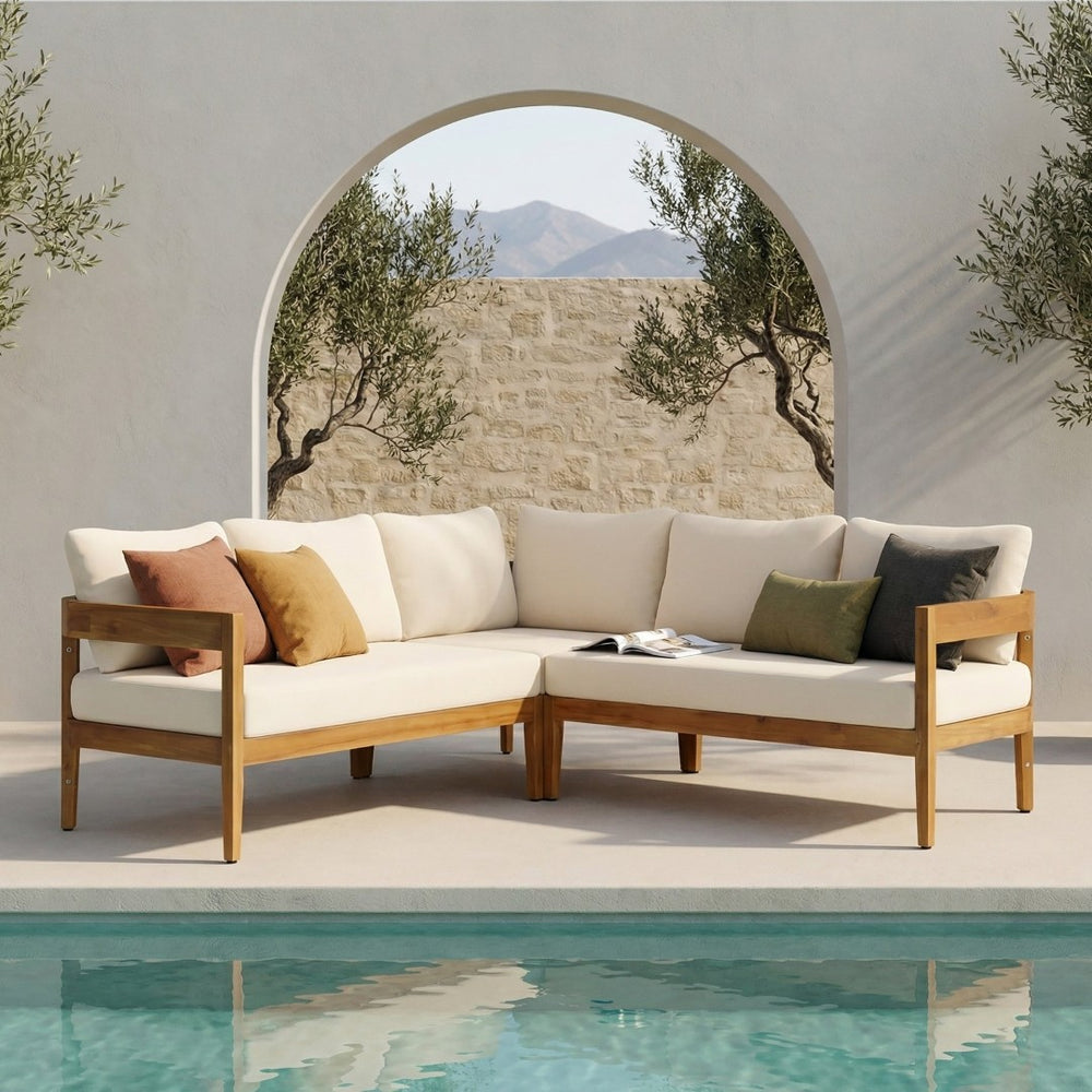 English Elm Brooklyn Outdoor 3 Piece Acacia Wicker Sectional Set for Patio Deck or Poolside N773OS00141B