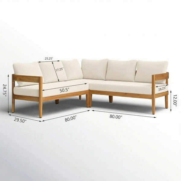 English Elm Brooklyn Outdoor 3 Piece Acacia Wicker Sectional Set for Patio Deck or Poolside N773OS00141B
