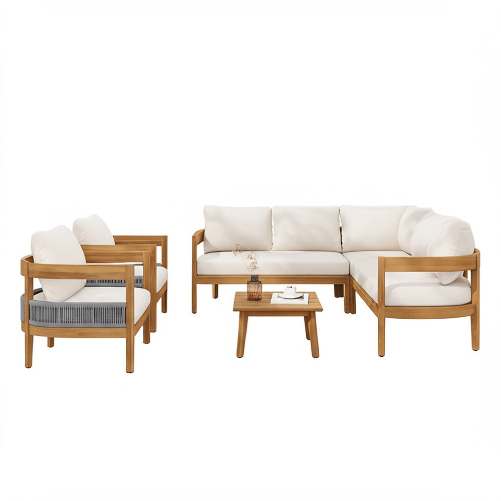 English Elm Brooklyn Acacia Wood Outdoor Conversation Set Resort Style Woven Rope Patio Seating N773OS00142B