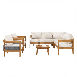 English Elm Brooklyn Acacia Wood Outdoor Conversation Set Resort Style Woven Rope Patio Seating N773OS00142B
