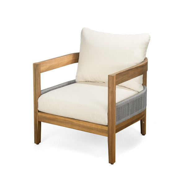 English Elm Brooklyn Acacia Wood Outdoor Conversation Set Resort Style Woven Rope Patio Seating N773OS00142B