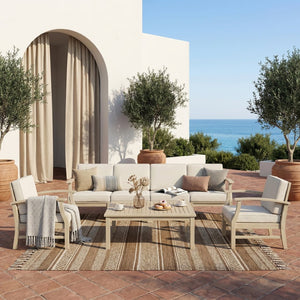 English Elm Perla Outdoor Acacia Wood Conversation Set Seats 6 with Modular Sofa and Club Chairs N773OS00150S