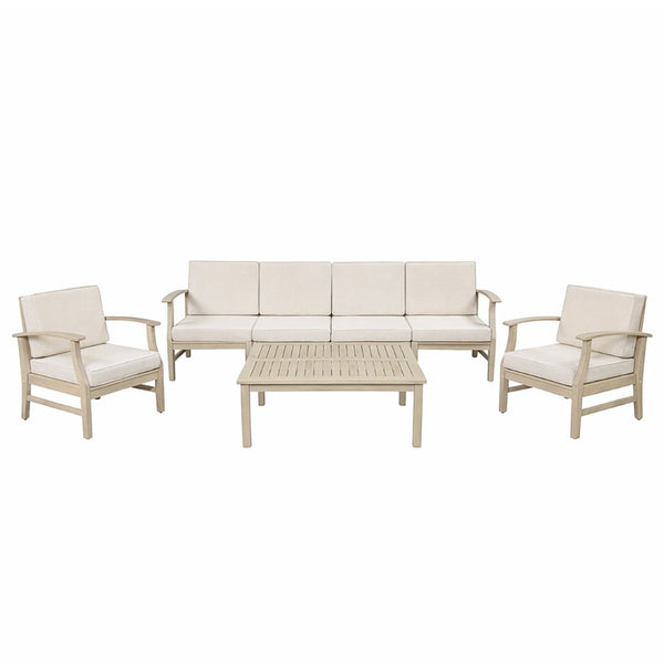 English Elm Perla Outdoor Acacia Wood Conversation Set Seats 6 with Modular Sofa and Club Chairs N773OS00150S