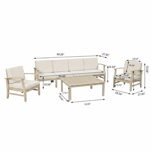 English Elm Perla Outdoor Acacia Wood Conversation Set Seats 6 with Modular Sofa and Club Chairs N773OS00150S