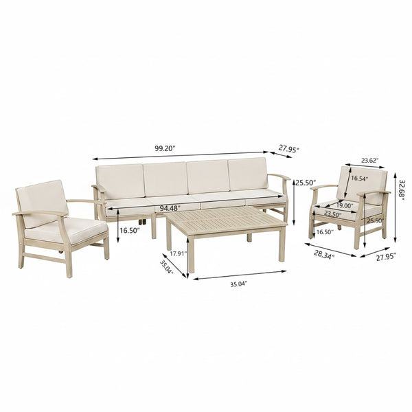 English Elm Perla Outdoor Acacia Wood Conversation Set Seats 6 with Modular Sofa and Club Chairs N773OS00150S
