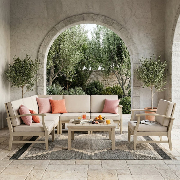 English Elm Perla 7 Piece Modular Outdoor Sectional Acacia Wood Frame Patio Seating Set N773OS00151S