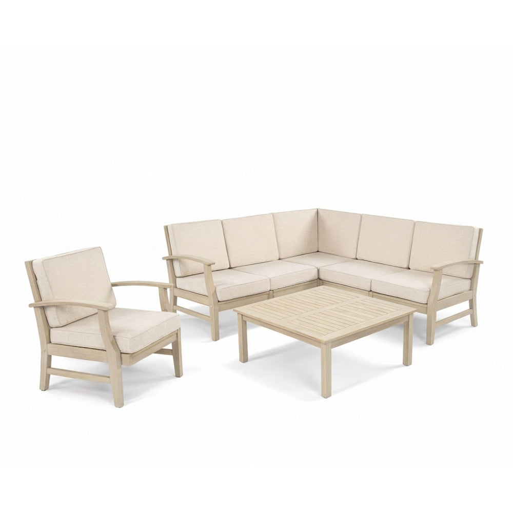 English Elm Perla 7 Piece Modular Outdoor Sectional Acacia Wood Frame Patio Seating Set N773OS00151S