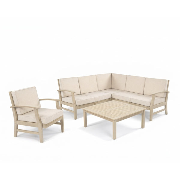 English Elm Perla 7 Piece Modular Outdoor Sectional Acacia Wood Frame Patio Seating Set N773OS00151S