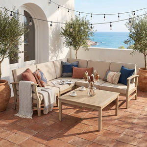 English Elm Perla Modular Outdoor Sectional Set Acacia Wood Frame Coastal Patio Seating for Five N773OS00154S