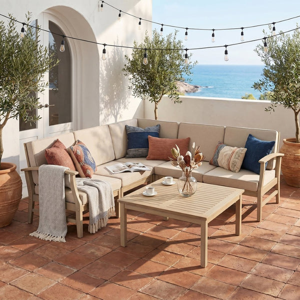 English Elm Perla Modular Outdoor Sectional Set Acacia Wood Frame Coastal Patio Seating for Five N773OS00154S
