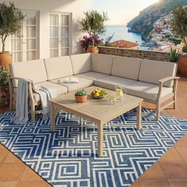 English Elm Perla Modular Outdoor Sectional Set Acacia Wood Frame Coastal Patio Seating for Five N773OS00154S