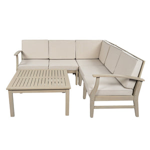 English Elm Perla Modular Outdoor Sectional Set Acacia Wood Frame Coastal Patio Seating for Five N773OS00154S