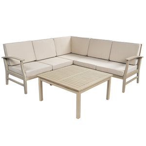 English Elm Perla Modular Outdoor Sectional Set Acacia Wood Frame Coastal Patio Seating for Five N773OS00154S