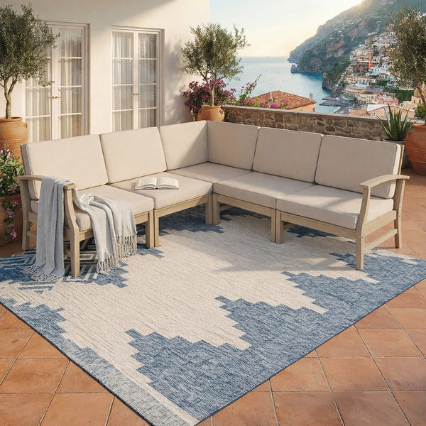 English Elm Perla Solid Acacia Outdoor Modular Sectional Five Piece Set with Water Resistant Cushions N773OS00155S