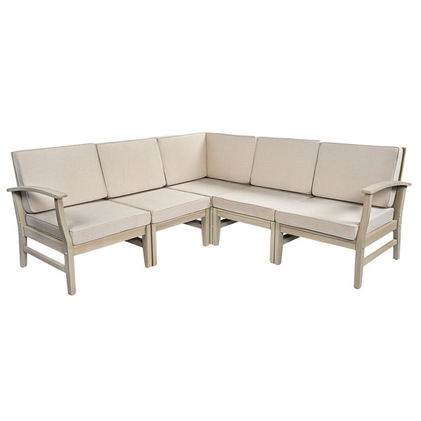English Elm Perla Solid Acacia Outdoor Modular Sectional Five Piece Set with Water Resistant Cushions N773OS00155S