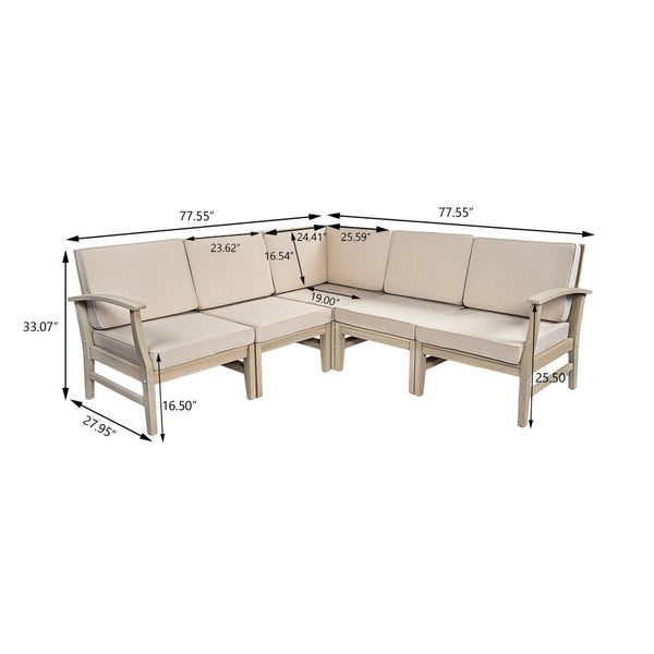 English Elm Perla Solid Acacia Outdoor Modular Sectional Five Piece Set with Water Resistant Cushions N773OS00155S