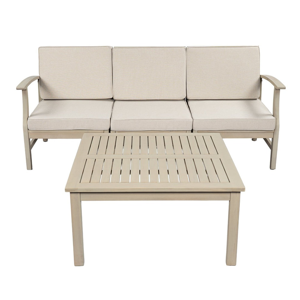 English Elm Perla Outdoor Acacia Wood Sofa Set with Coffee Table for Patio Lounge Spaces N773OS00156S