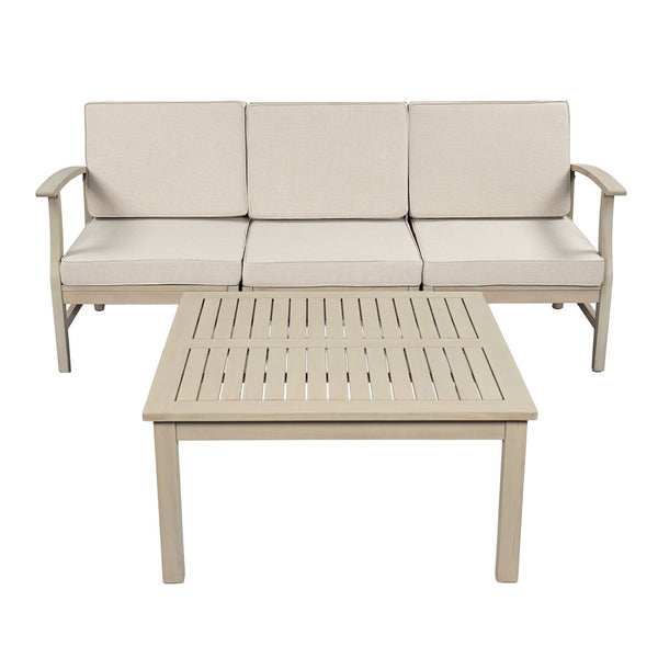 English Elm Perla Outdoor Acacia Wood Sofa Set with Coffee Table for Patio Lounge Spaces N773OS00156S