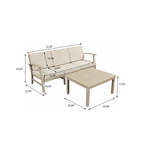 English Elm Perla Outdoor Acacia Wood Sofa Set with Coffee Table for Patio Lounge Spaces N773OS00156S