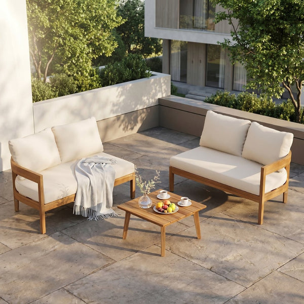 English Elm Brooklyn Outdoor Acacia Wood Sectional Sofa Set with Weather Resistant Teak Finish N773OS00159B