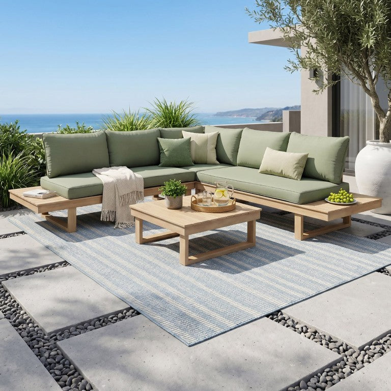 English Elm Sebastian Outdoor Acacia Hardwood Sectional Set with Slatted Design and Patio Seating N773OS00161G