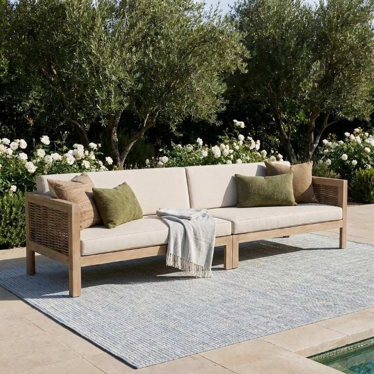 English Elm Emir Acacia Hardwood Outdoor Sofa Set with Wicker Accents and Sand Cushions N773OS00162S