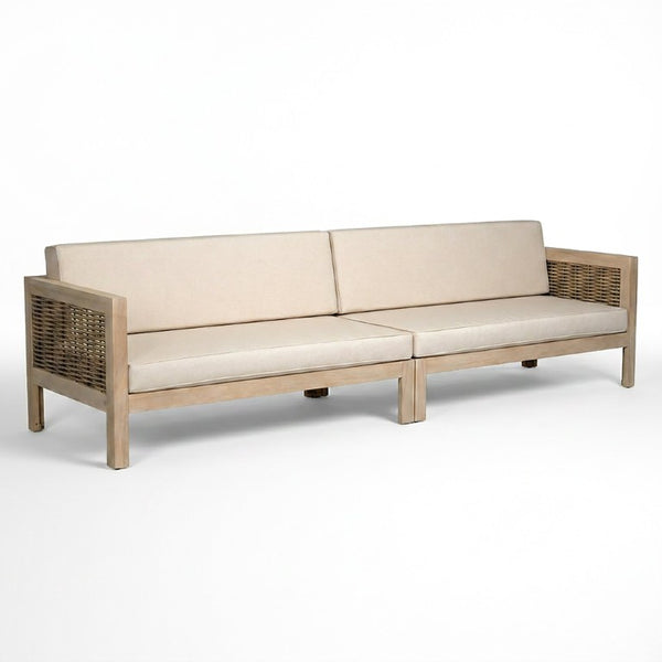 English Elm Emir Acacia Hardwood Outdoor Sofa Set with Wicker Accents and Sand Cushions N773OS00162S