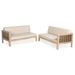 English Elm Emir Acacia Hardwood Outdoor Sofa Set with Wicker Accents and Sand Cushions N773OS00162S