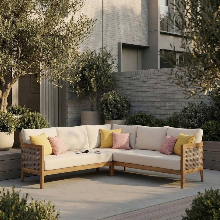 English Elm 5-Seater Outdoor Acacia Wood Rattan Sectional Sofa Set with Weather Resistant Cushions N773OS00170B