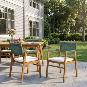 English Elm Set of 2 Acacia Wood Armchairs with Handwoven Rope Back and Teak Frame for Patio N773P210139M