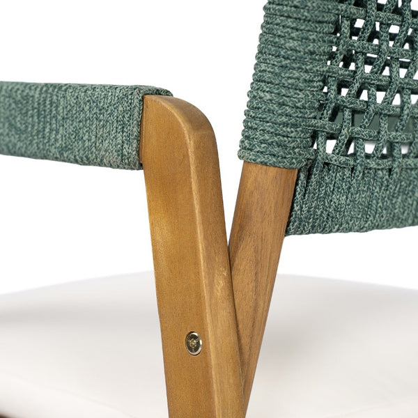 English Elm Set of 2 Acacia Wood Armchairs with Handwoven Rope Back and Teak Frame for Patio N773P210139M