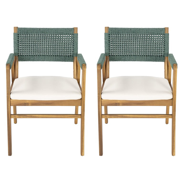 English Elm Set of 2 Acacia Wood Armchairs with Handwoven Rope Back and Teak Frame for Patio N773P210139M
