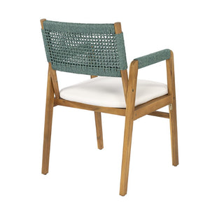 English Elm Set of 2 Acacia Wood Armchairs with Handwoven Rope Back and Teak Frame for Patio N773P210139M