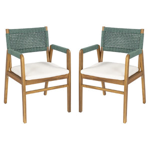 English Elm Set of 2 Acacia Wood Armchairs with Handwoven Rope Back and Teak Frame for Patio N773P210139M