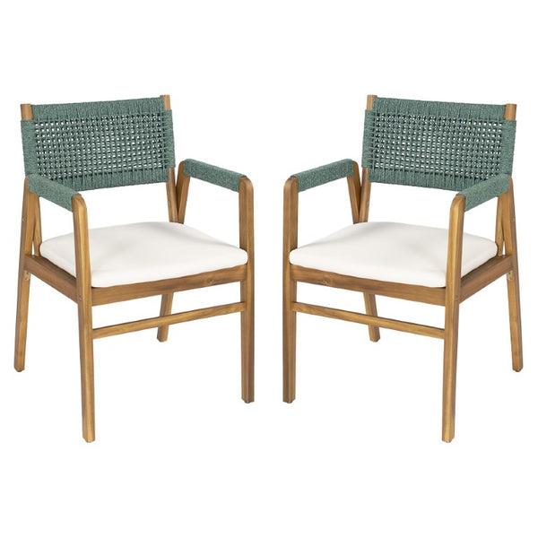 English Elm Set of 2 Acacia Wood Armchairs with Handwoven Rope Back and Teak Frame for Patio N773P210139M