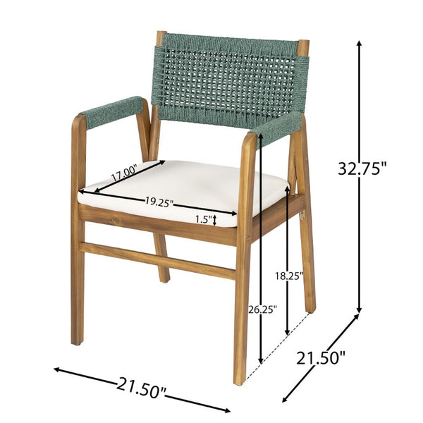 English Elm Set of 2 Acacia Wood Armchairs with Handwoven Rope Back and Teak Frame for Patio N773P210139M