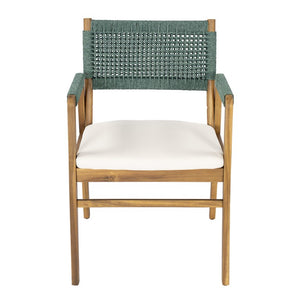 English Elm Set of 2 Acacia Wood Armchairs with Handwoven Rope Back and Teak Frame for Patio N773P210139M