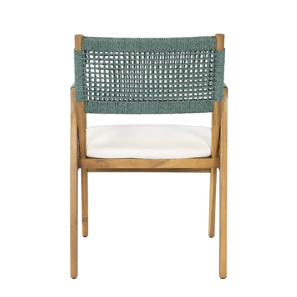 English Elm Set of 2 Acacia Wood Armchairs with Handwoven Rope Back and Teak Frame for Patio N773P210139M