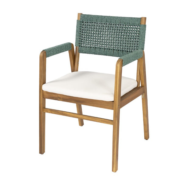 English Elm Set of 2 Acacia Wood Armchairs with Handwoven Rope Back and Teak Frame for Patio N773P210139M