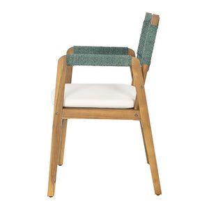 English Elm Set of 2 Acacia Wood Armchairs with Handwoven Rope Back and Teak Frame for Patio N773P210139M