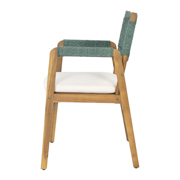 English Elm Set of 2 Acacia Wood Armchairs with Handwoven Rope Back and Teak Frame for Patio N773P210139M