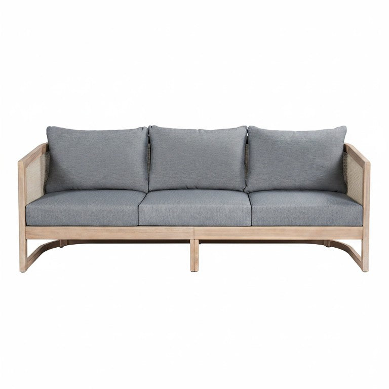 English Elm Catania Hardwood Outdoor Sofa Three Seat Deep Cushion Patio Lounge Curved Frame Grey Acacia Wood, Textilene, Waterproof Fabric N773P290664G