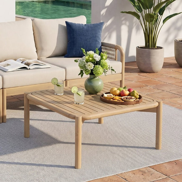 English Elm Casper Outdoor Acacia Hardwood Coffee Table with Slatted Top and Teak Finish N773P354754L