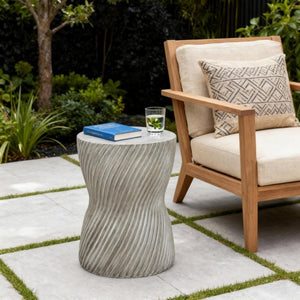 English Elm Outdoor MGO Concrete Hourglass Side Table with Spiral Texture for Patio or Garden N773P365354G