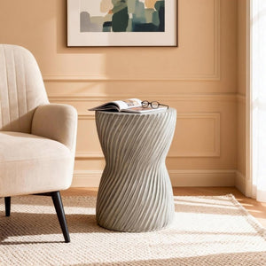 English Elm Outdoor MGO Concrete Hourglass Side Table with Spiral Texture for Patio or Garden N773P365354G