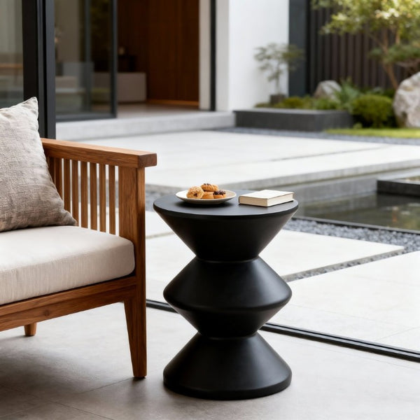 English Elm Outdoor MGO Concrete Wave Side Table Sculptural Matte Black Accent for Patio or Living Room N773P365397B