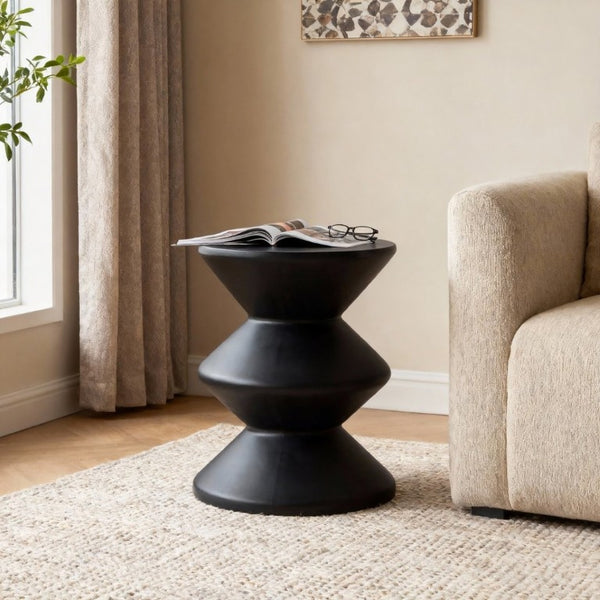 English Elm Outdoor MGO Concrete Wave Side Table Sculptural Matte Black Accent for Patio or Living Room N773P365397B
